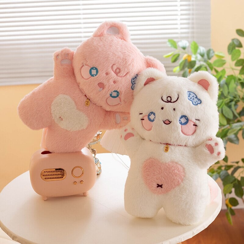 kawaiies-softtoys-plushies-kawaii-plush-. Kawaii Starry Pink White Black Fluffy Cat Plushies Soft toy 