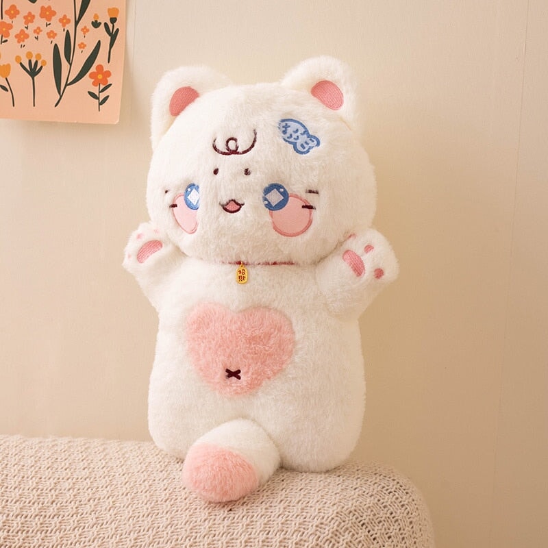 kawaiies-softtoys-plushies-kawaii-plush-. Kawaii Starry Pink White Black Fluffy Cat Plushies Soft toy 