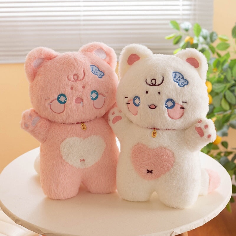 kawaiies-softtoys-plushies-kawaii-plush-. Kawaii Starry Pink White Black Fluffy Cat Plushies Soft toy 