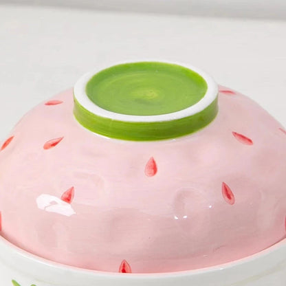 kawaiies-softtoys-plushies-kawaii-plush-Kawaii Strawberry Giant Ceramic Ramen Bowl with Lid (700ML) Home Decor 