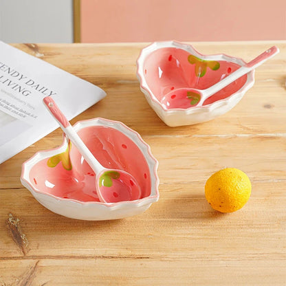 kawaiies-softtoys-plushies-kawaii-plush-Kawaii Strawberry Heart Ceramic Bowl Home Decor 