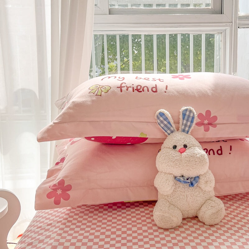 kawaiies-softtoys-plushies-kawaii-plush-Kawaii Strawberry Print 120gsm Polyester Bedding Sets | NEW Bedding Sets 