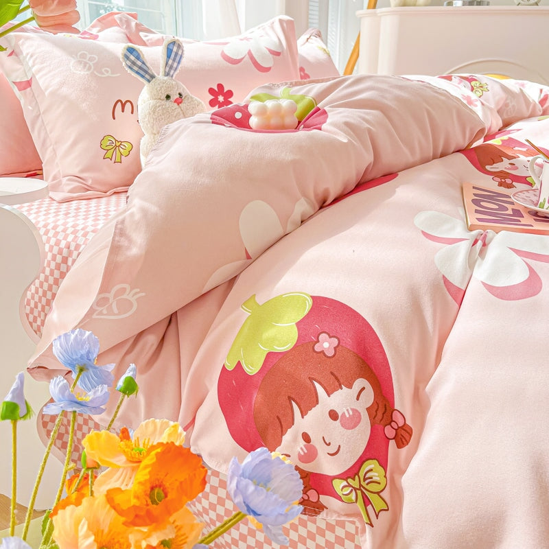 kawaiies-softtoys-plushies-kawaii-plush-Kawaii Strawberry Print 120gsm Polyester Bedding Sets | NEW Bedding Sets 