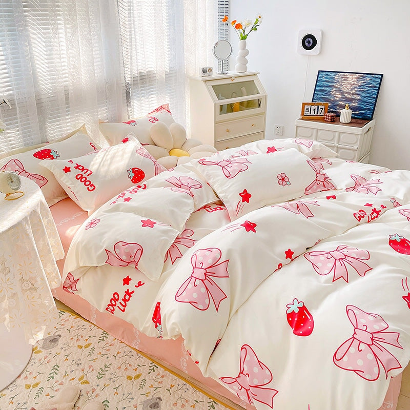 kawaiies-softtoys-plushies-kawaii-plush-Kawaii Strawberry Print 120gsm Polyester Bedding Sets | NEW Bedding Sets 