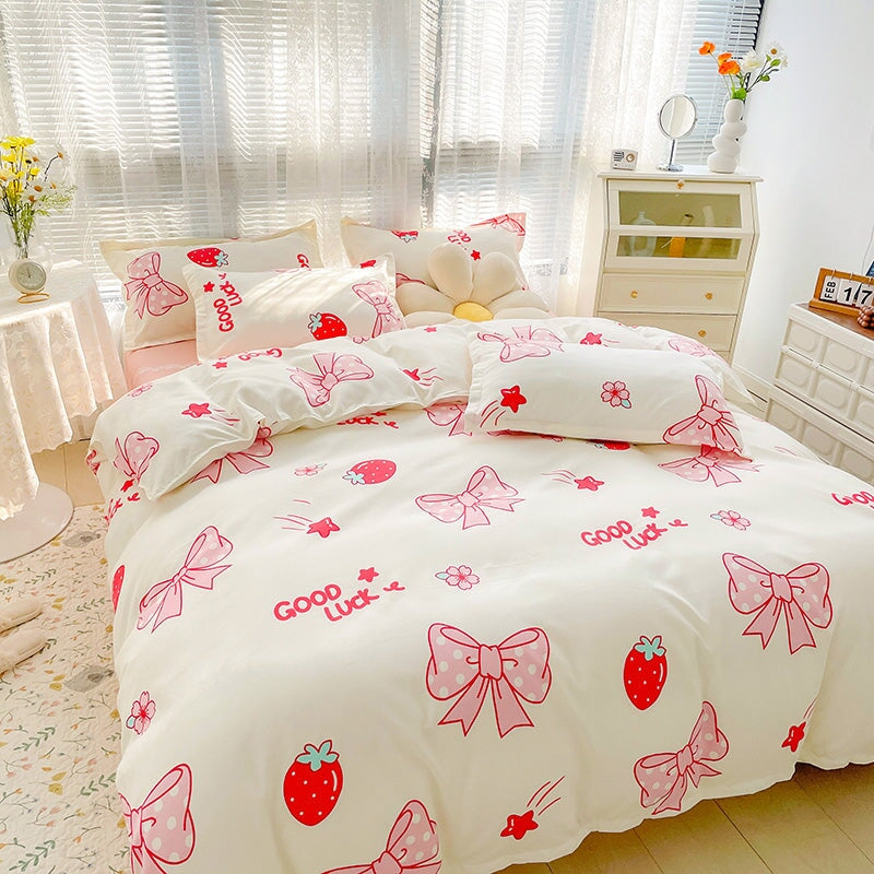kawaiies-softtoys-plushies-kawaii-plush-Kawaii Strawberry Print 120gsm Polyester Bedding Sets | NEW Bedding Sets 