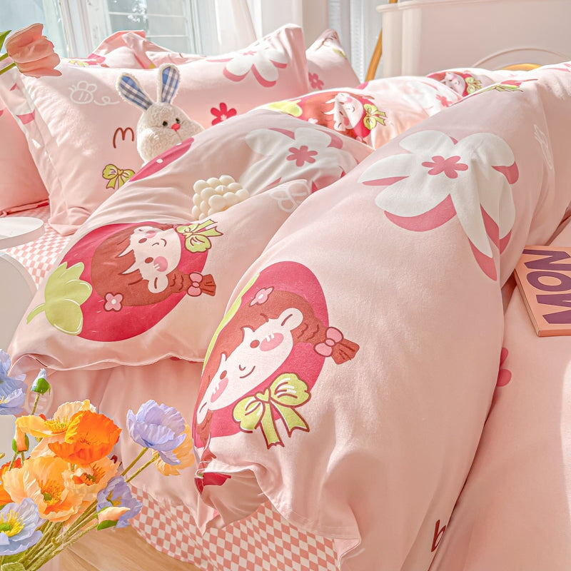 kawaiies-softtoys-plushies-kawaii-plush-Kawaii Strawberry Print 120gsm Polyester Bedding Sets | NEW Bedding Sets 