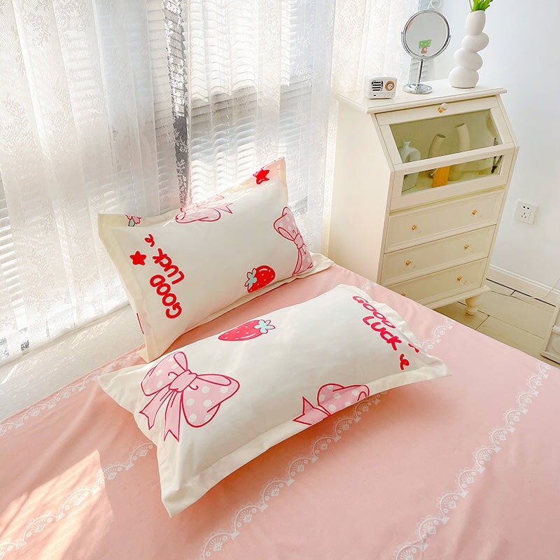 kawaiies-softtoys-plushies-kawaii-plush-Kawaii Strawberry Print 120gsm Polyester Bedding Sets | NEW Bedding Sets 