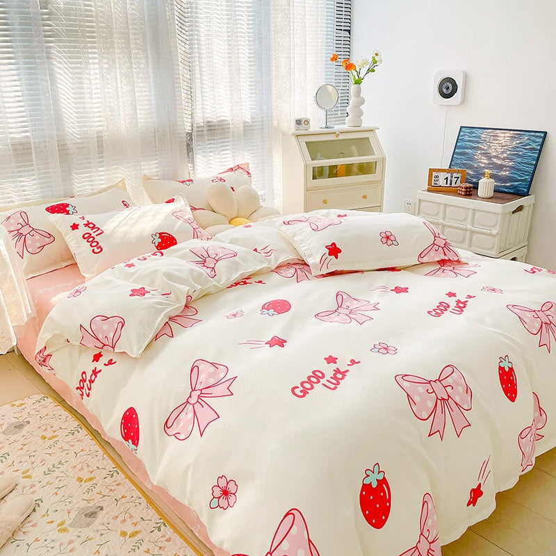 kawaiies-softtoys-plushies-kawaii-plush-Kawaii Strawberry Print 120gsm Polyester Bedding Sets | NEW Bedding Sets 