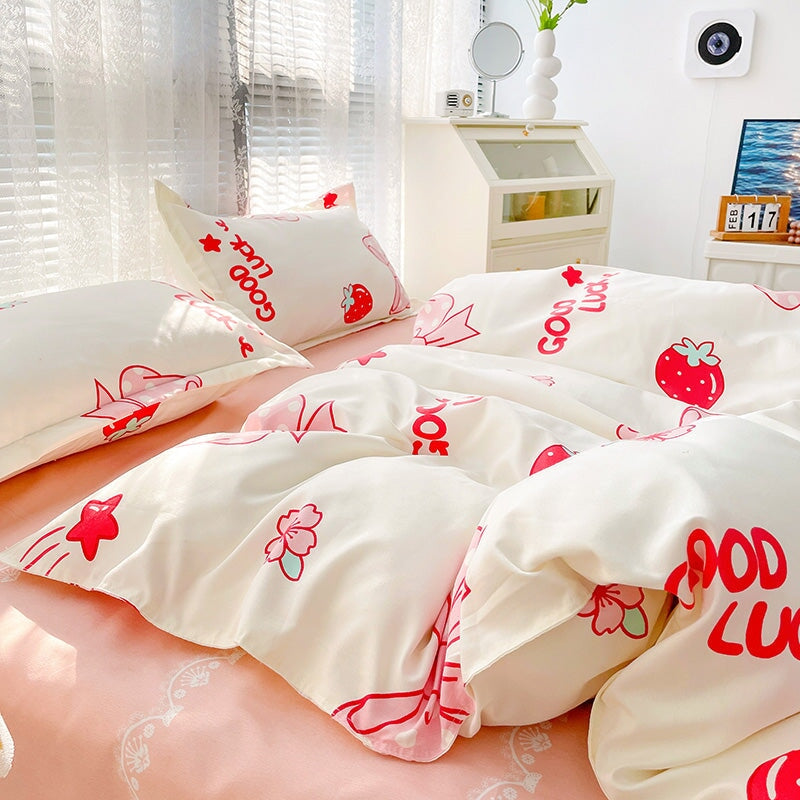 kawaiies-softtoys-plushies-kawaii-plush-Kawaii Strawberry Print 120gsm Polyester Bedding Sets | NEW Bedding Sets 
