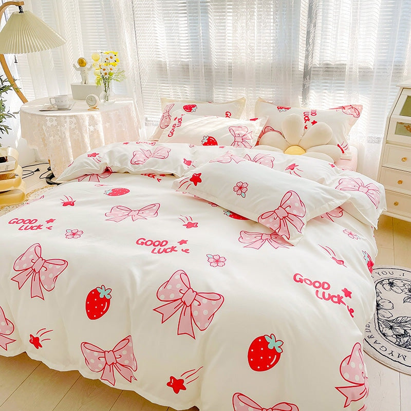 kawaiies-softtoys-plushies-kawaii-plush-Kawaii Strawberry Print 120gsm Polyester Bedding Sets | NEW Bedding Sets 