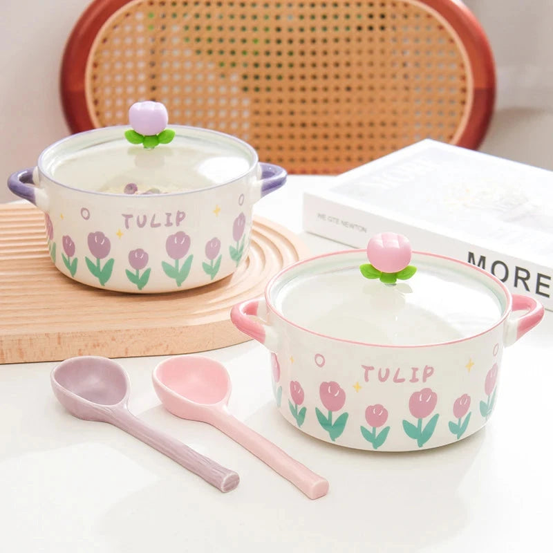 kawaiies-softtoys-plushies-kawaii-plush-Kawaii Tulip Jumbo Ceramic Ramen Bowl with Lid (800ML) Home Decor 