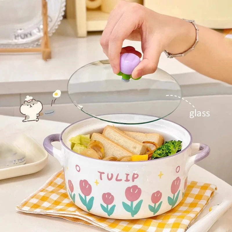 kawaiies-softtoys-plushies-kawaii-plush-Kawaii Tulip Jumbo Ceramic Ramen Bowl with Lid (800ML) Home Decor 