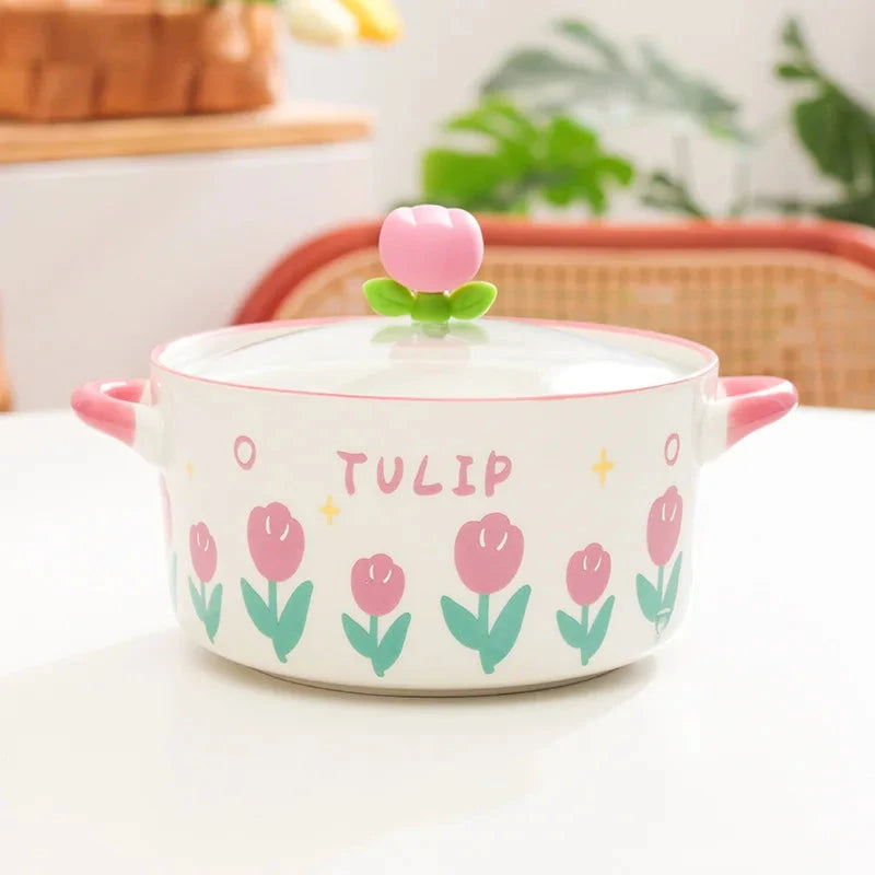 kawaiies-softtoys-plushies-kawaii-plush-Kawaii Tulip Jumbo Ceramic Ramen Bowl with Lid (800ML) Home Decor 