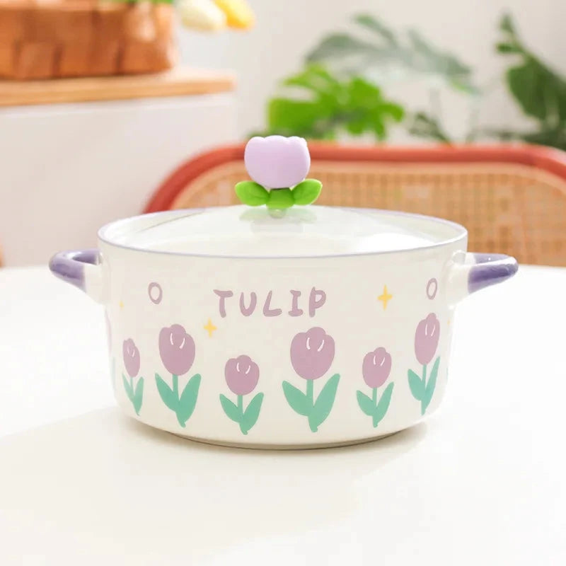 kawaiies-softtoys-plushies-kawaii-plush-Kawaii Tulip Jumbo Ceramic Ramen Bowl with Lid (800ML) Home Decor 