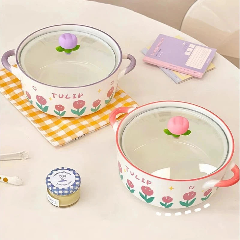 kawaiies-softtoys-plushies-kawaii-plush-Kawaii Tulip Jumbo Ceramic Ramen Bowl with Lid (800ML) Home Decor 