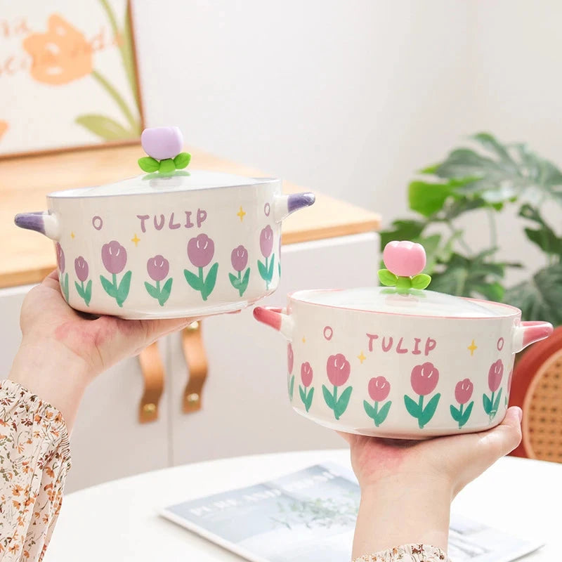 kawaiies-softtoys-plushies-kawaii-plush-Kawaii Tulip Jumbo Ceramic Ramen Bowl with Lid (800ML) Home Decor 
