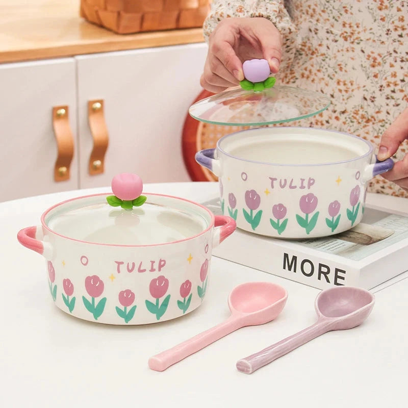 kawaiies-softtoys-plushies-kawaii-plush-Kawaii Tulip Jumbo Ceramic Ramen Bowl with Lid (800ML) Home Decor 
