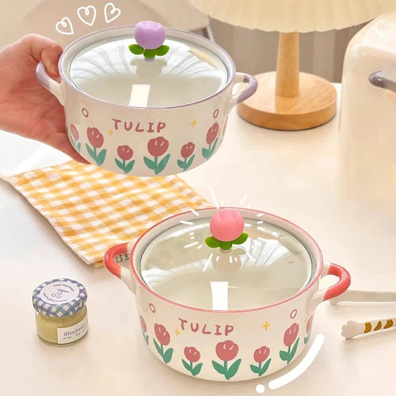 kawaiies-softtoys-plushies-kawaii-plush-Kawaii Tulip Jumbo Ceramic Ramen Bowl with Lid (800ML) Home Decor 