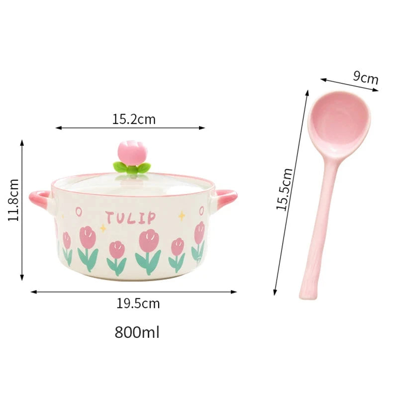 kawaiies-softtoys-plushies-kawaii-plush-Kawaii Tulip Jumbo Ceramic Ramen Bowl with Lid (800ML) Home Decor 