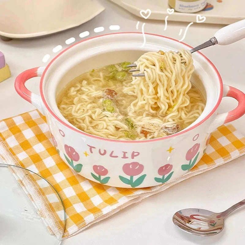 kawaiies-softtoys-plushies-kawaii-plush-Kawaii Tulip Jumbo Ceramic Ramen Bowl with Lid (800ML) Home Decor 