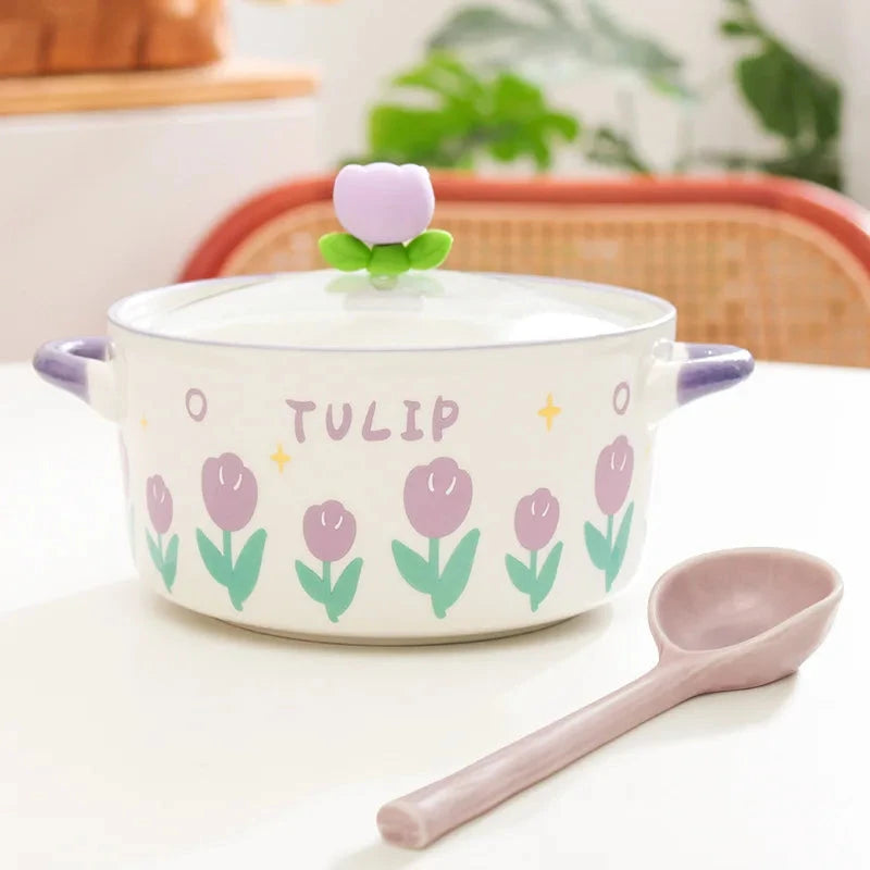 kawaiies-softtoys-plushies-kawaii-plush-Kawaii Tulip Jumbo Ceramic Ramen Bowl with Lid (800ML) Home Decor Purple 