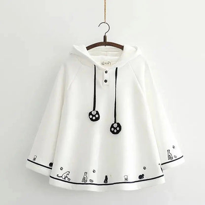 kawaiies-softtoys-plushies-kawaii-plush-Kawaii White Black Hooded Cat Ears Oversized Ponchos Coats Apparel 