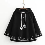 kawaiies-softtoys-plushies-kawaii-plush-Kawaii White Black Hooded Cat Ears Oversized Ponchos Coats Apparel Black Thick S 
