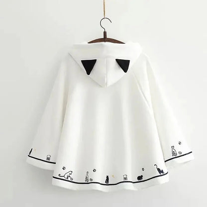 kawaiies-softtoys-plushies-kawaii-plush-Kawaii White Black Hooded Cat Ears Oversized Ponchos Coats Apparel White Thick S 