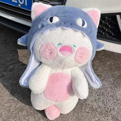 kawaiies-softtoys-plushies-kawaii-plush-Kawaii White Cat Shark Hat Plushie Soft toy 