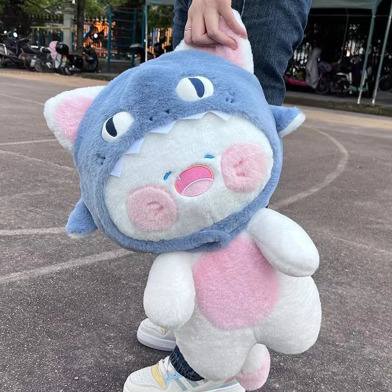 kawaiies-softtoys-plushies-kawaii-plush-Kawaii White Cat Shark Hat Plushie Soft toy 