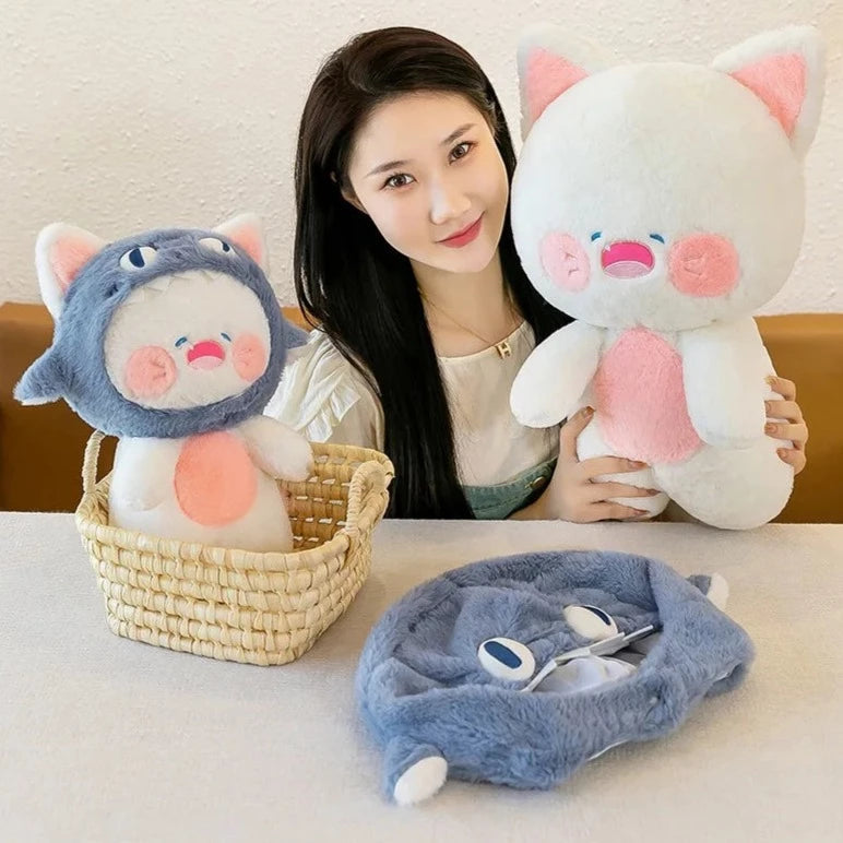 kawaiies-softtoys-plushies-kawaii-plush-Kawaii White Cat Shark Hat Plushie Soft toy 