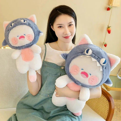 kawaiies-softtoys-plushies-kawaii-plush-Kawaii White Cat Shark Hat Plushie Soft toy 