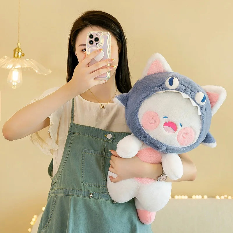 kawaiies-softtoys-plushies-kawaii-plush-Kawaii White Cat Shark Hat Plushie Soft toy 