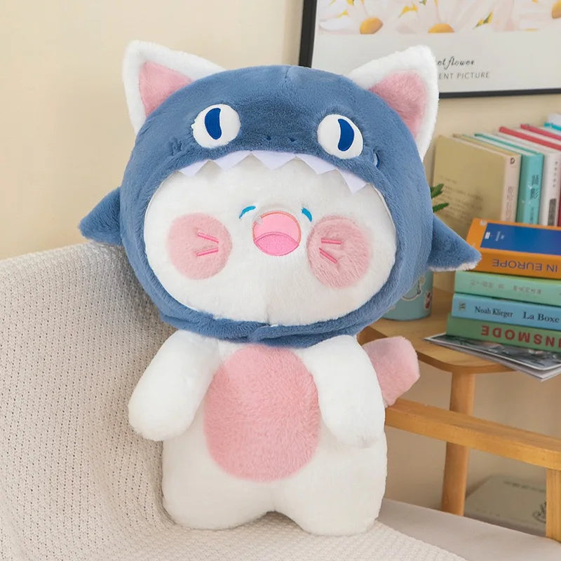 kawaiies-softtoys-plushies-kawaii-plush-Kawaii White Cat Shark Hat Plushie Soft toy 