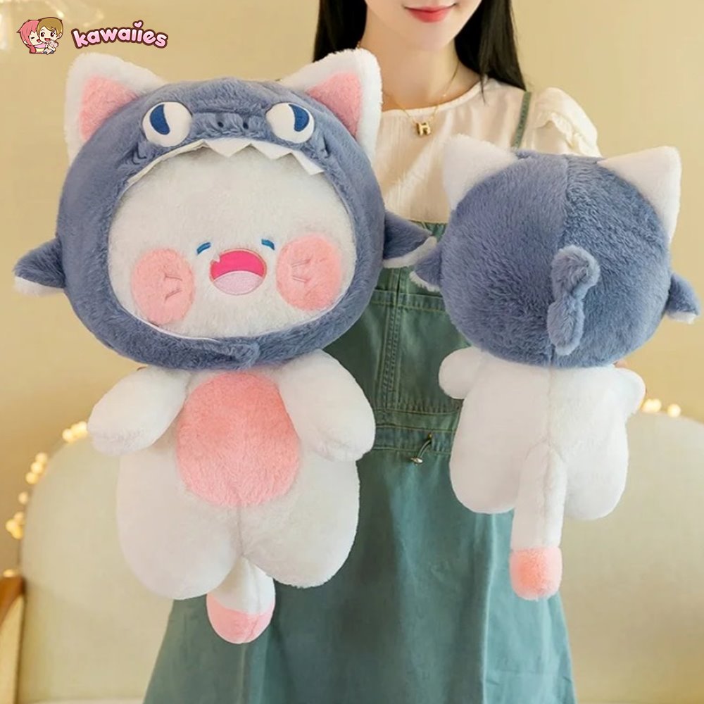 kawaiies-softtoys-plushies-kawaii-plush-Kawaii White Cat Shark Hat Plushie Soft toy 