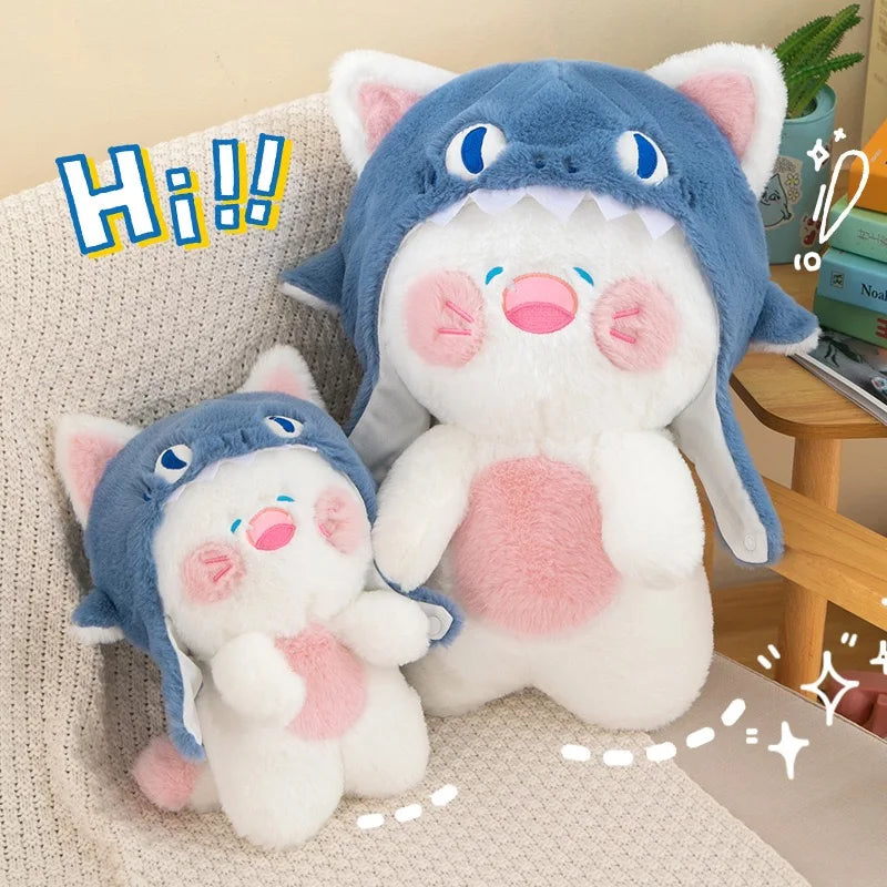 kawaiies-softtoys-plushies-kawaii-plush-Kawaii White Cat Shark Hat Plushie Soft toy 