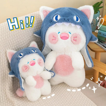kawaiies-softtoys-plushies-kawaii-plush-Kawaii White Cat Shark Hat Plushie Soft toy 