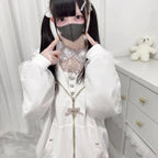 kawaiies-softtoys-plushies-kawaii-plush-Lace Bunny Ears Black White Zip-up Hoodies Apparel 