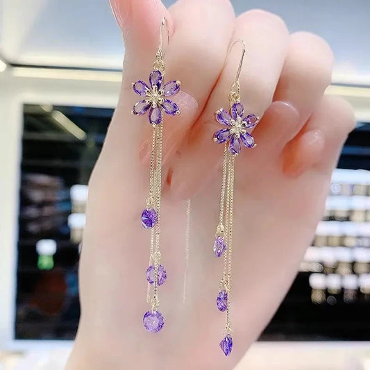 kawaiies-softtoys-plushies-kawaii-plush-Lavender Bloom Crystal Earrings Jewelry Golden Chain 