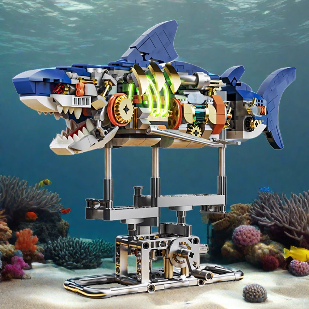 LED Light Mechanical Shark Building Blocks with Display Stand Kawaiies
