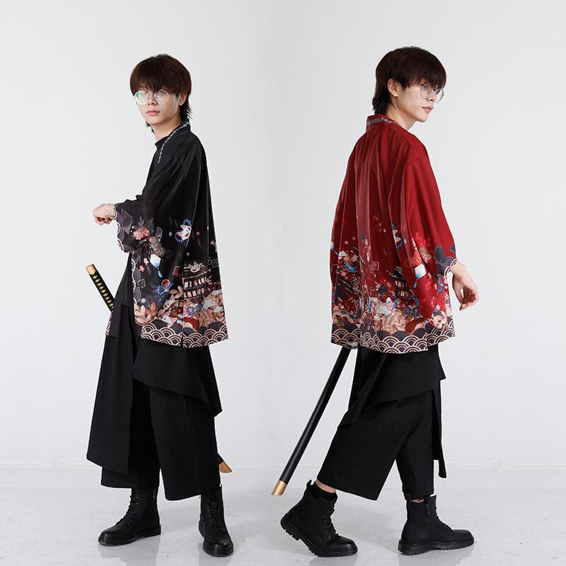 Samurai Robe Design Legendary Japanese Royal Samurai Print Kimono – Kawaiies