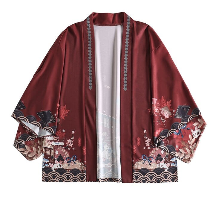 kawaiies-softtoys-plushies-kawaii-plush-Legendary Japanese Royal Samurai Print Kimono Kimono Red 