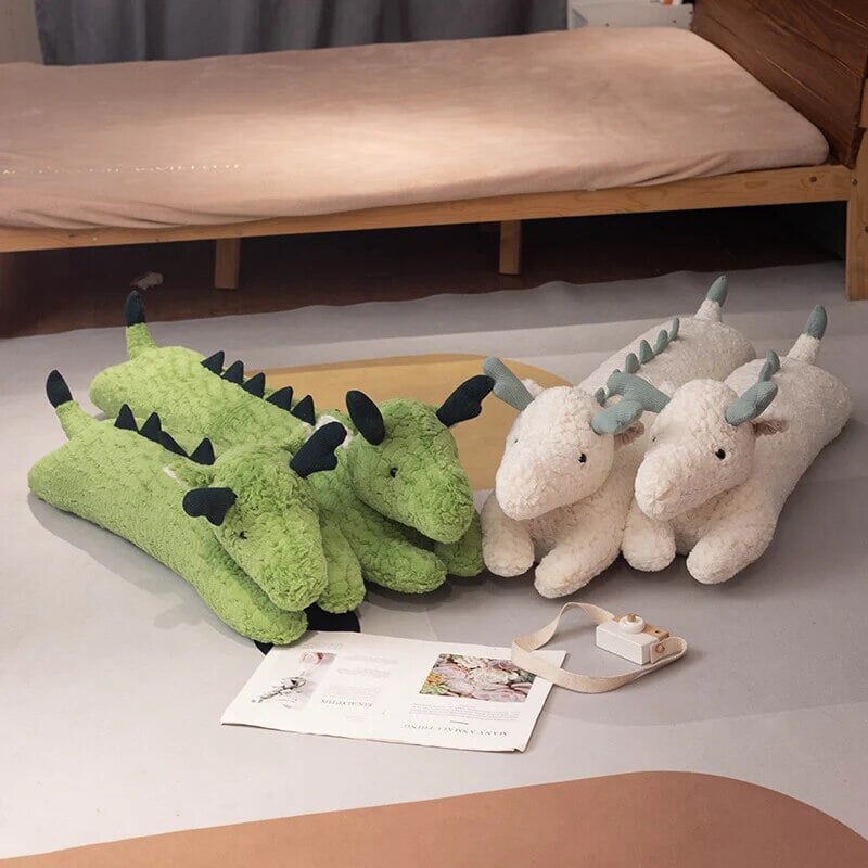 kawaiies-softtoys-plushies-kawaii-plush-Long Snuggly Green White Dragon Plushies Soft toy 