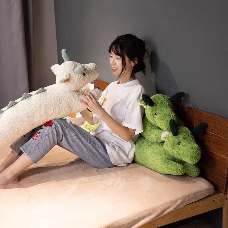 kawaiies-softtoys-plushies-kawaii-plush-Long Snuggly Green White Dragon Plushies Soft toy 