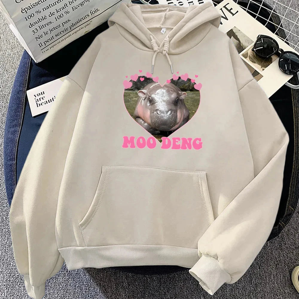 kawaiies-softtoys-plushies-kawaii-plush-Love Hearts Moo Deng Hippo Unisex Hoodie Apparel Cream XS 