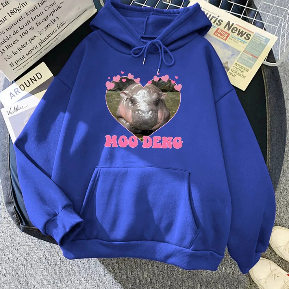 kawaiies-softtoys-plushies-kawaii-plush-Love Hearts Moo Deng Hippo Unisex Hoodie Apparel Dark blue XS 