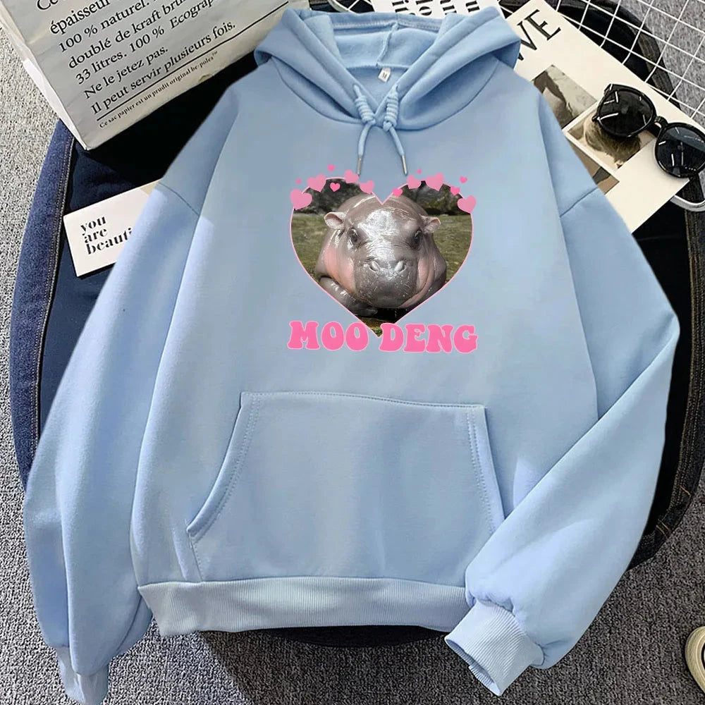 kawaiies-softtoys-plushies-kawaii-plush-Love Hearts Moo Deng Hippo Unisex Hoodie Apparel Light Blue XS 