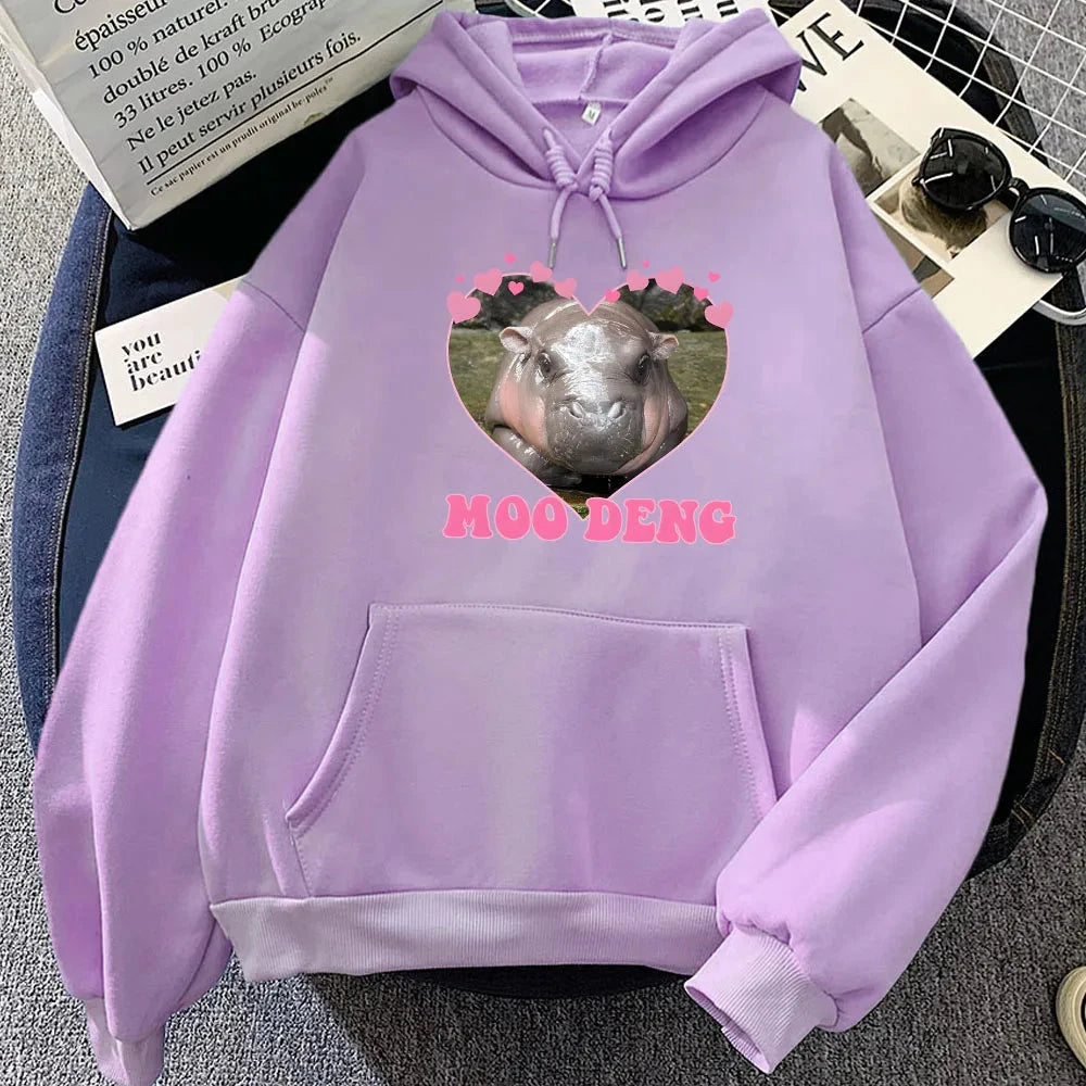 kawaiies-softtoys-plushies-kawaii-plush-Love Hearts Moo Deng Hippo Unisex Hoodie Apparel Light Purple XS 
