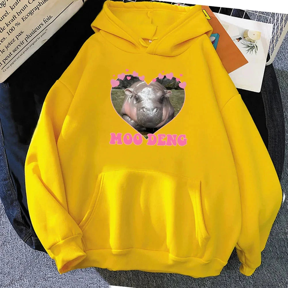 kawaiies-softtoys-plushies-kawaii-plush-Love Hearts Moo Deng Hippo Unisex Hoodie Apparel Yellow XS 
