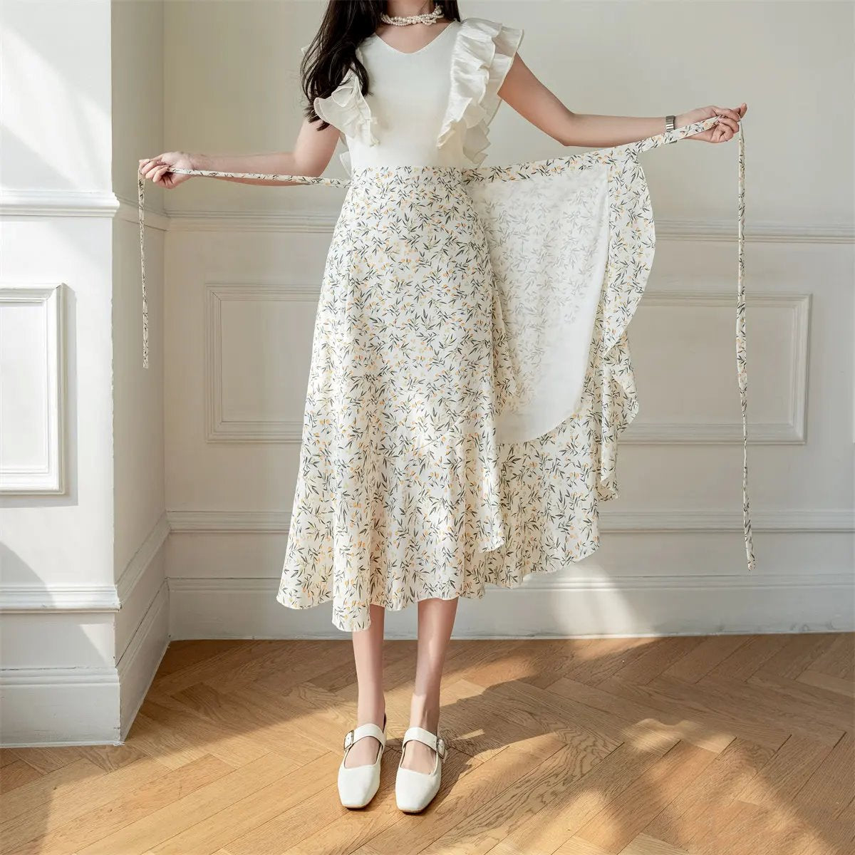 kawaiies-softtoys-plushies-kawaii-plush-Lovely Floral Midi Wrap Skirt Apparel 